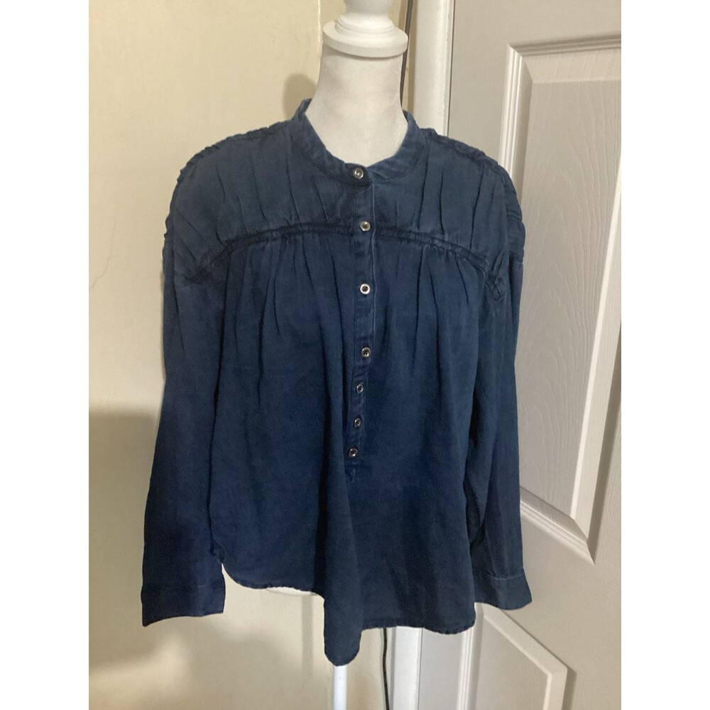 Pilcro Chambray Quarter Button Long Sleeve Chambray Blouse XS